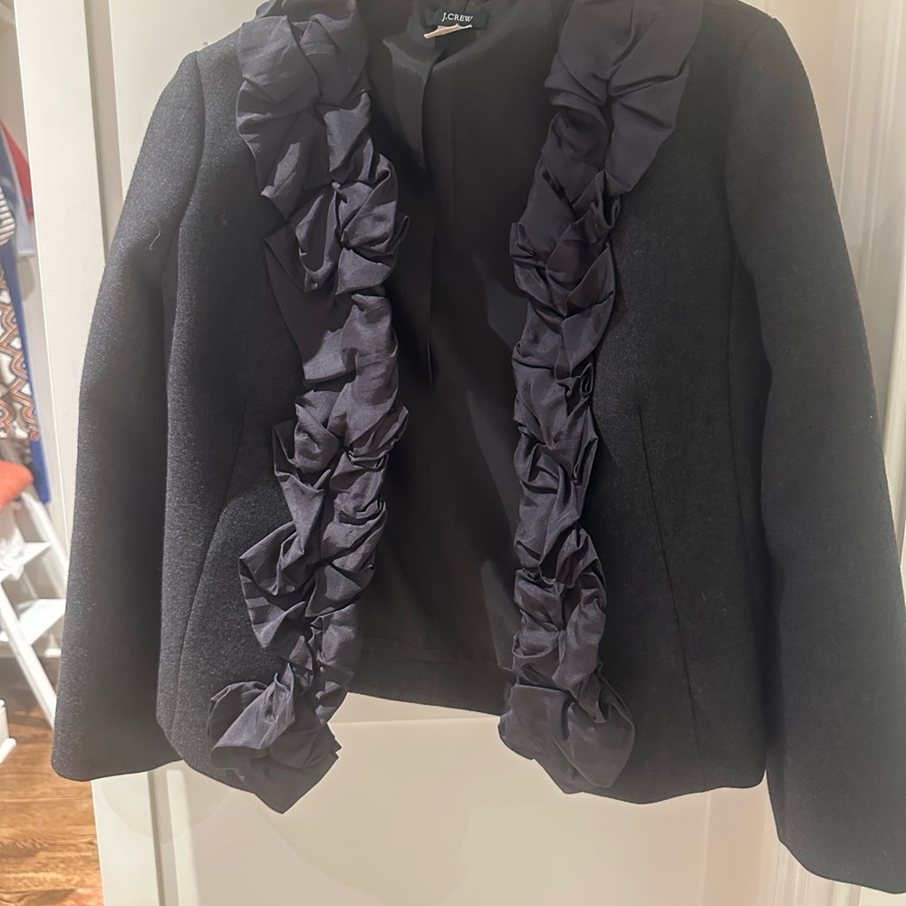 J. Crew Black Ruffle Trim Women's Jacket